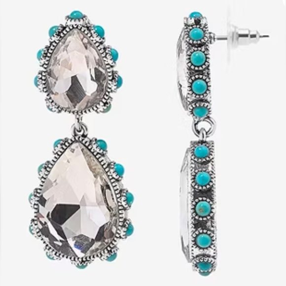Bijoux Bar Silver Tone Womens Crystal Drop Earrings - Picture 4 of 5